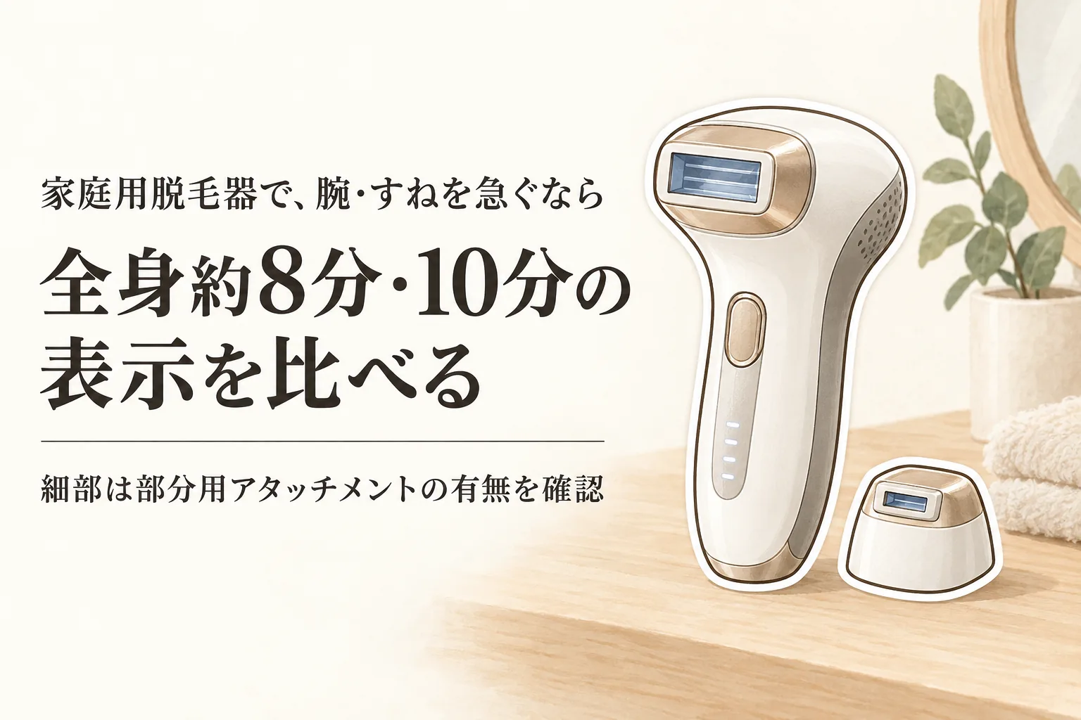 家庭用脱毛器で全身ケアは何分？腕・すねを続けやすい照射面とアタッチメントの選び方